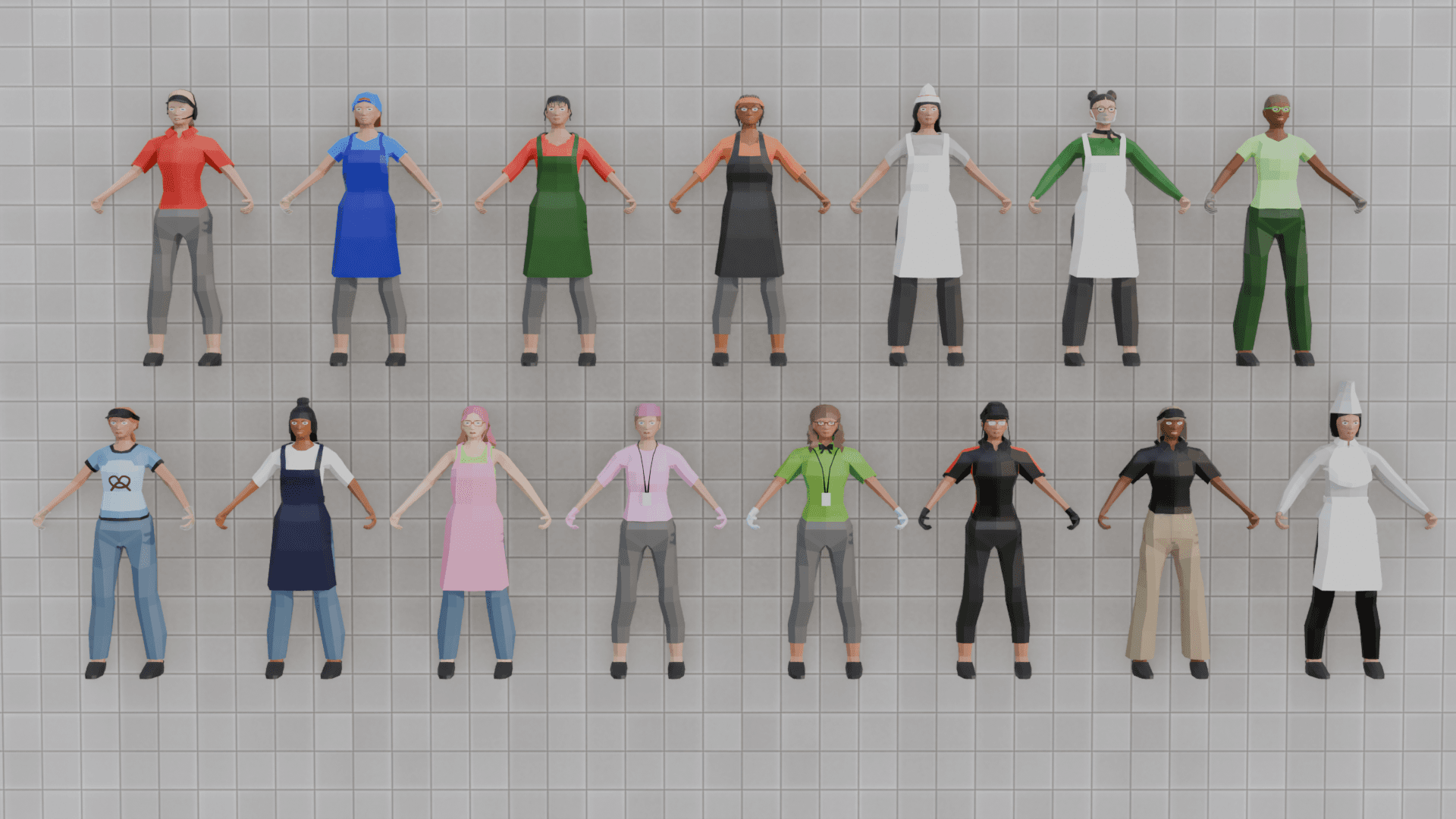 Low-Poly Food Court Employees Pack